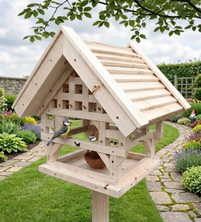 Vogelhaus / Vogelfutterhaus "Vogelvilla" im Fachwerkhausstil (50 x 51 x 46cm) - Bauanleitung als PDF